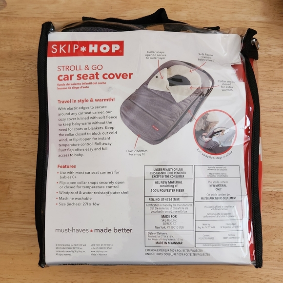 Skip Hop Winter Car Seat Cover, Stroll & Go, Heather Grey - Picture 2 of 2
